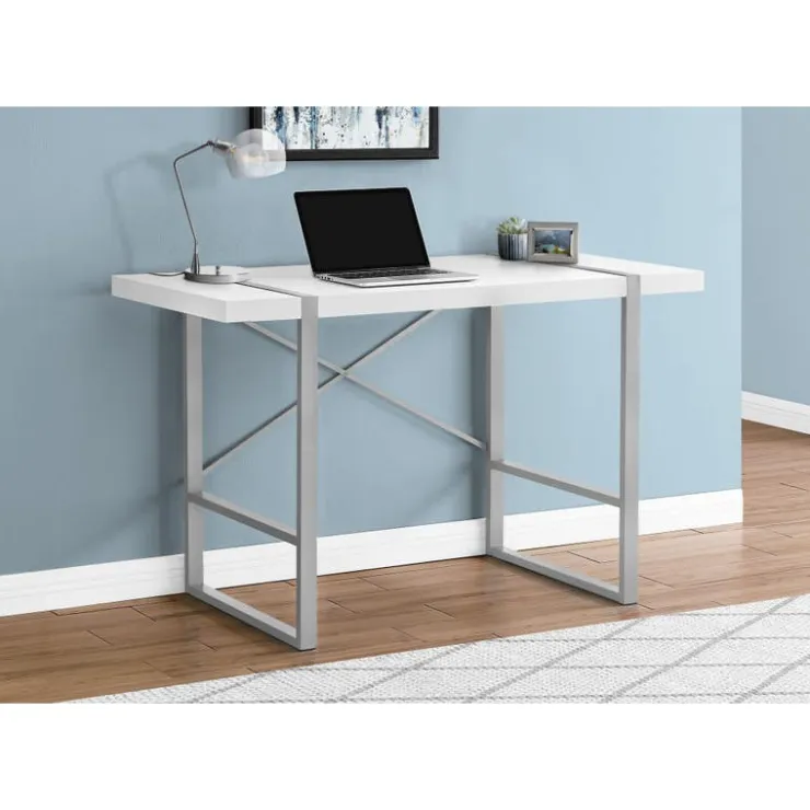 Monarch Computer desk - thick-panel desktop / inset metal legs - 48"l - / silve - White New