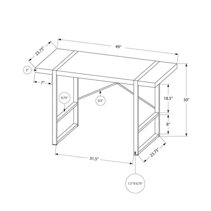 Monarch Computer desk - thick-panel desktop / inset metal legs - 48"l - / silve - White New