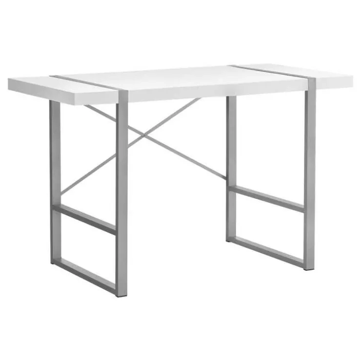 Monarch Computer desk - thick-panel desktop / inset metal legs - 48"l - / silve - White New