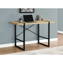 Monarch Computer desk - thick-panel desktop / inset metal legs - 48"l - wood- - Natural Discount