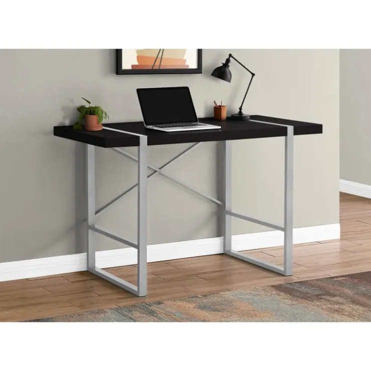 Monarch Computer desk - thick-panel desktop / inset metal legs - 48"l - / silve - Black Online