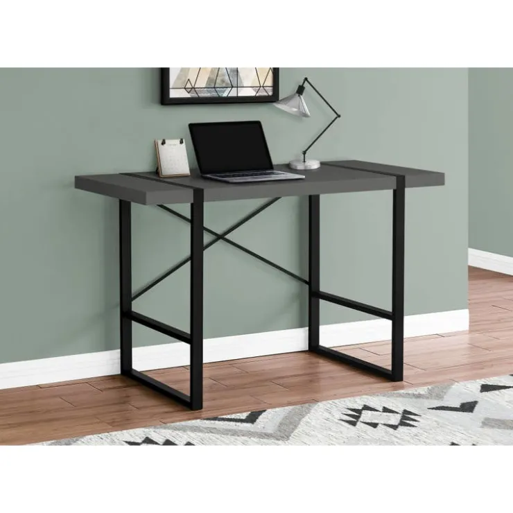 Monarch Computer desk - thick-panel desktop / inset metal legs - 48"l - modern / - Grey