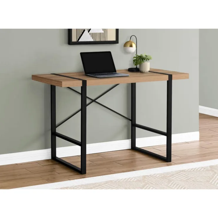 Monarch Computer desk - thick-panel desktop / inset metal legs - 48"l - light reclaim - Black Hot