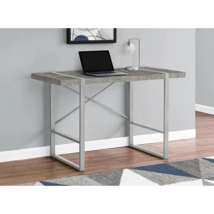 Monarch Computer desk - thick-panel desktop / inset metal legs - 48"l - concrete - Grey Clearance