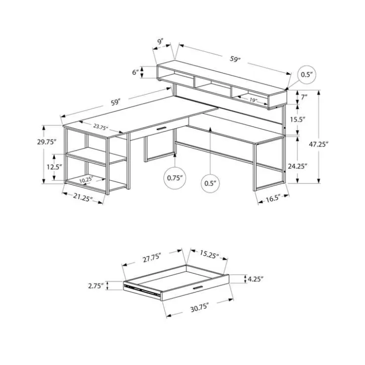 Monarch Computer desk - / silver metal corner - White Online