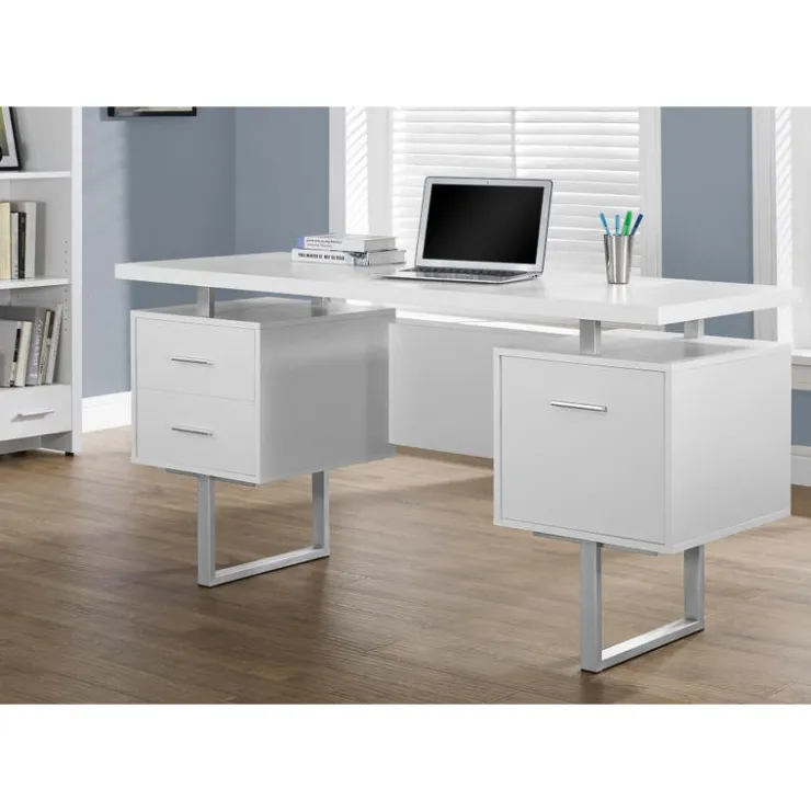 Monarch Computer desk / and silver metal - White Outlet