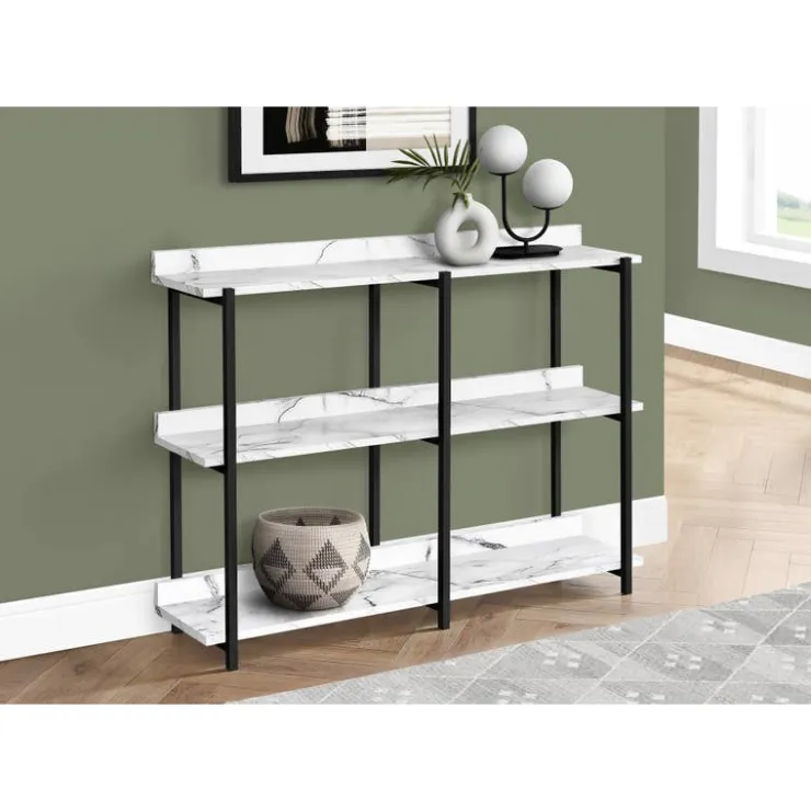 Monarch Console table - 3 tier / shelves / rectangular / metal legs - 48"l - ma - White Hot