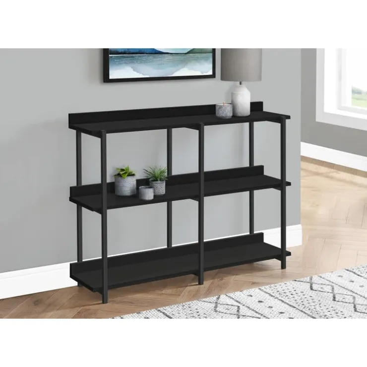 Monarch Console table - 3 tier / shelves / rectangular / metal legs - 48"l - / - Black Online