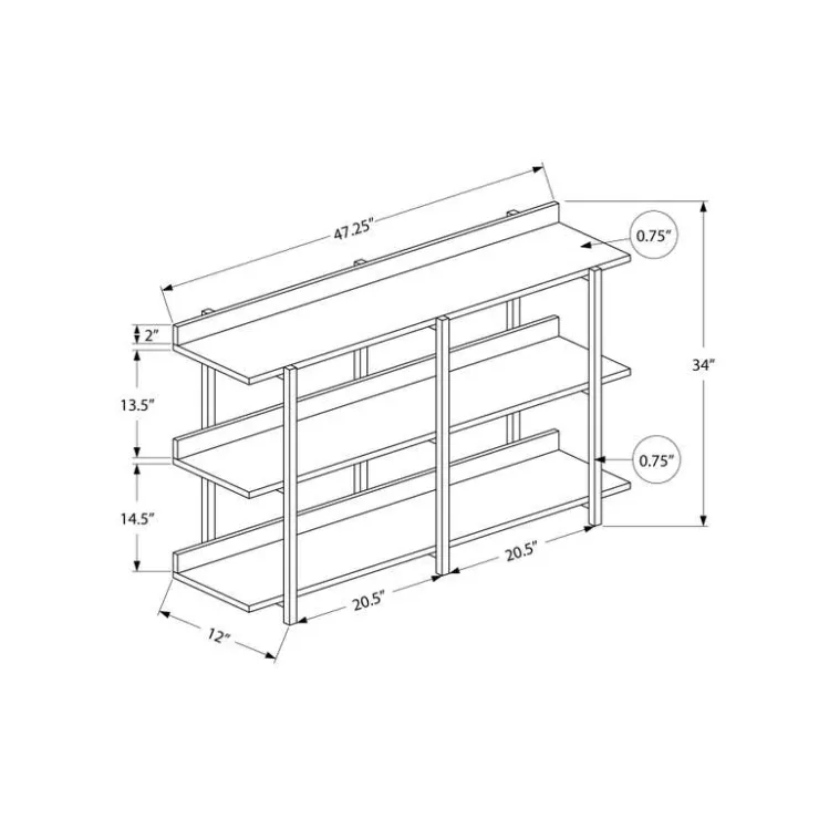 Monarch Console table - 3 tier / shelves / rectangular / metal legs - 48"l - / - Black Online