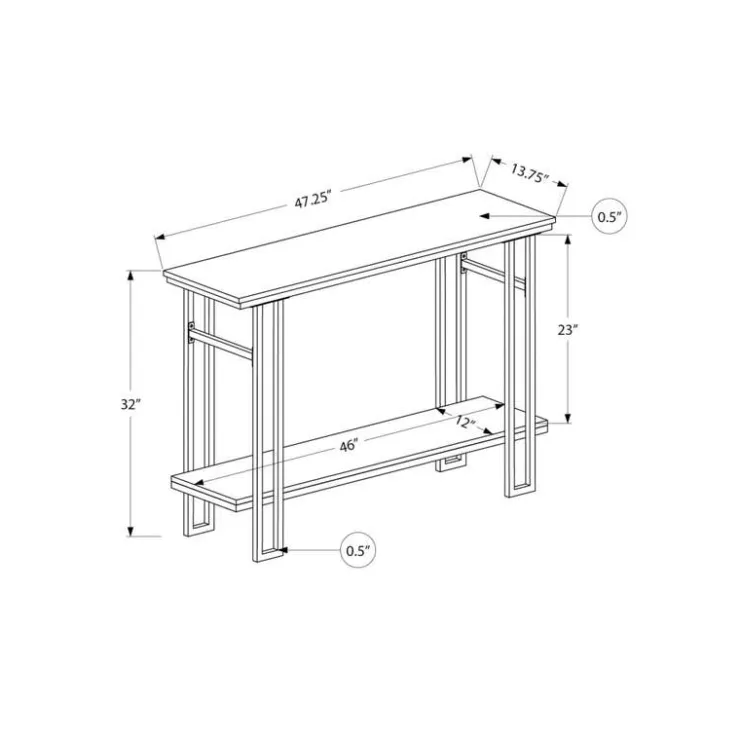 Monarch Console table - h-frame sides / 1 shelf / rectangular - 48"l - wood-look - Grey