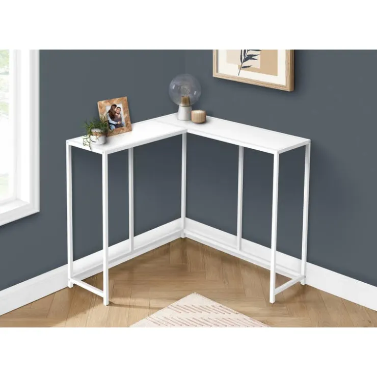 Monarch Console table - l-shaped / corner / metal frame - 36"l - - White Hot