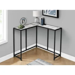 Monarch Console table - l-shaped / corner / metal frame - 36"l - marble-look / - White Discount