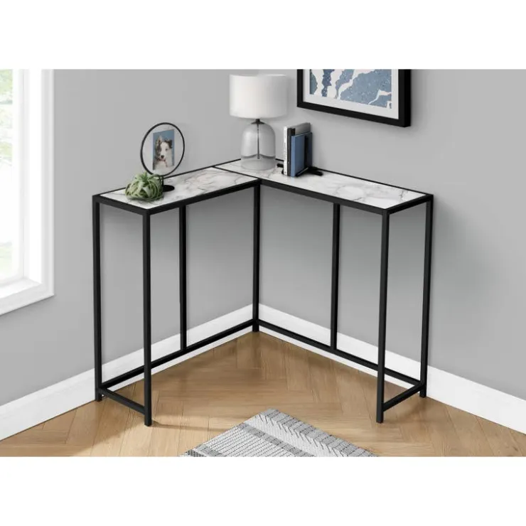 Monarch Console table - l-shaped / corner / metal frame - 36"l - marble-look / - White Discount