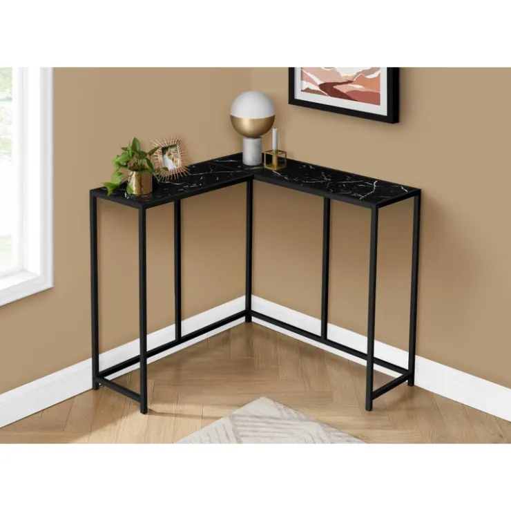 Monarch Console table - l-shaped / corner / metal frame - 36"l - marble-look / - Black Online