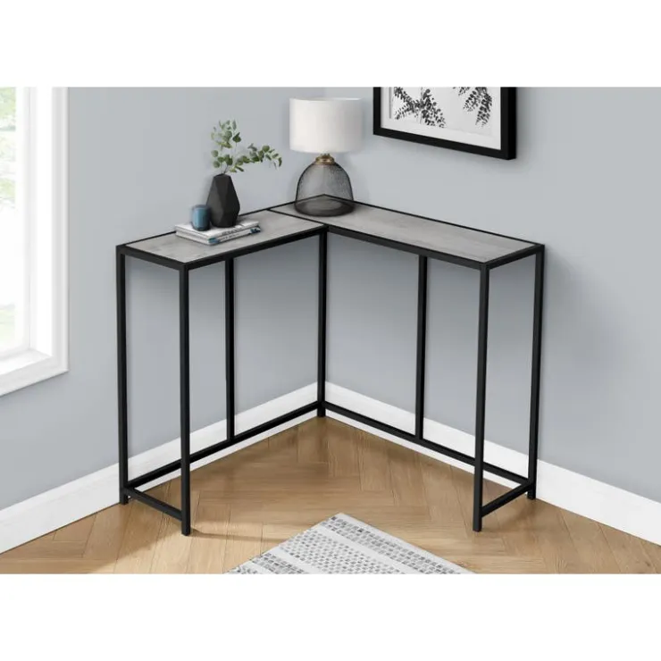 Monarch Console table - l-shaped / corner / metal frame - 36"l - wood-look / bla - Grey Best