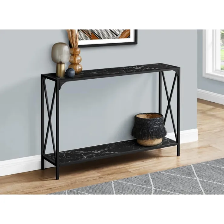 Monarch Console table - x-shaped sides / 1 shelf / rectangular - 48"l - marble- - Black Clearance