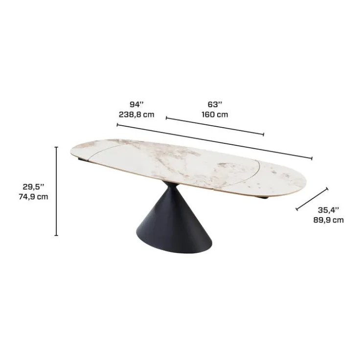 Convertible & Extendable Oval Dining Table with Pedestal & 4 Bouclé Fabric Chairs - 63" Black Matte Metal Outlet