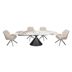 Convertible & Extendable Oval Dining Table with Pedestal & 4 Bouclé Fabric Chairs - 63