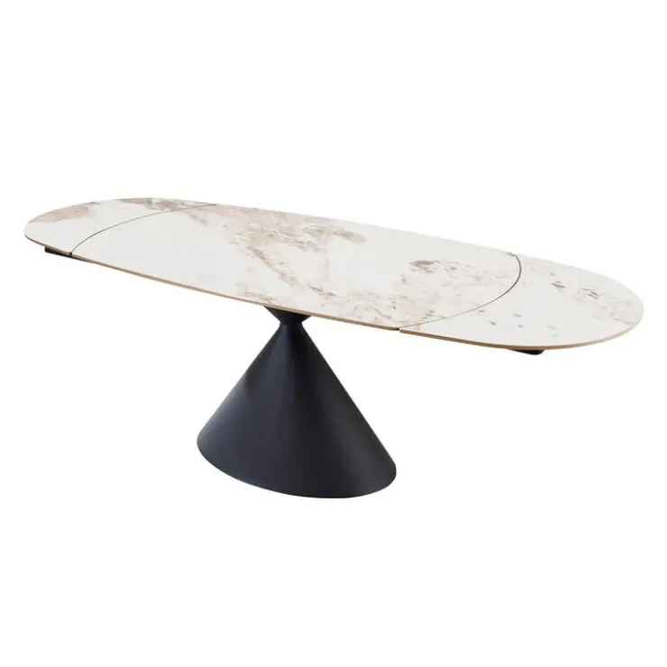 Convertible & Extendable Oval Dining Table with Pedestal - 63" Grey/Black Clearance