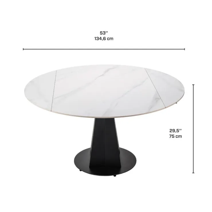 Convertible & Extendable Round Dining Table with Pedestal and 4 Chairs - 53" White/Beige Best