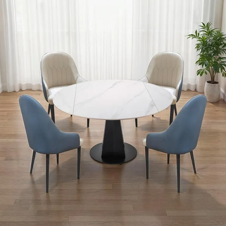 Convertible & Extendable Round Dining Table with Pedestal and 4 Chairs - 53" White/Beige Best