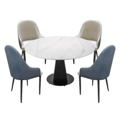 Convertible & Extendable Round Dining Table with Pedestal and 4 Chairs - 53