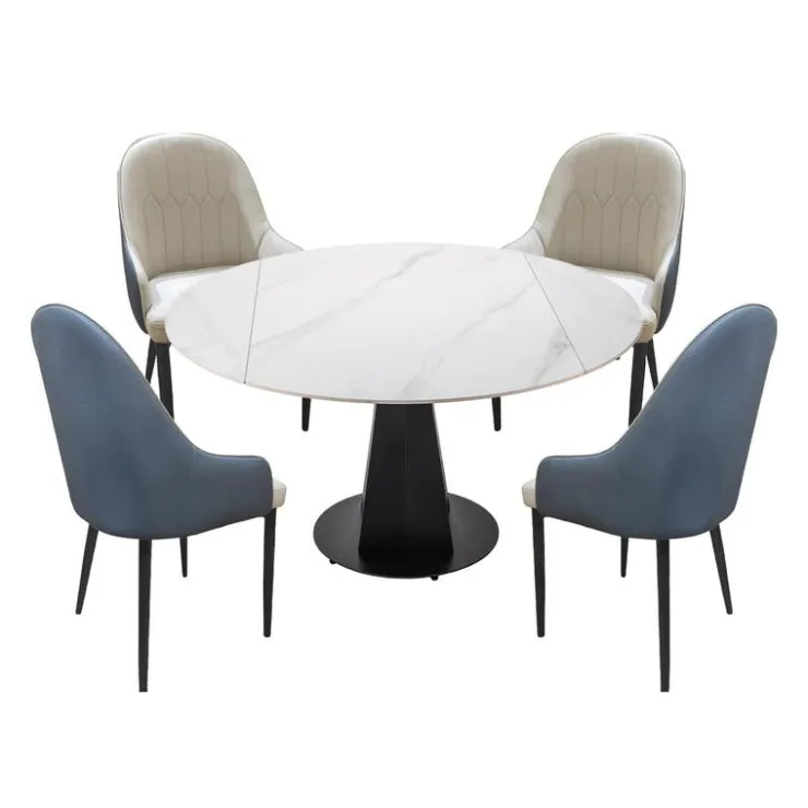 Convertible & Extendable Round Dining Table with Pedestal and 4 Chairs - 53" White/Beige Best