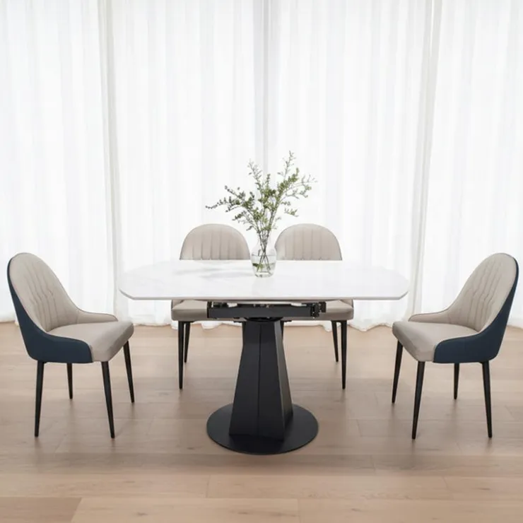 Convertible & Extendable Round Dining Table with Pedestal and 4 Chairs - 53" White/Beige Best