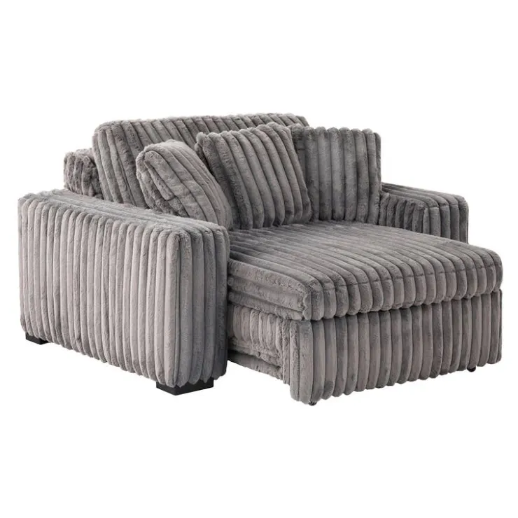 Corduroy Velvet Armchair with Power Slider Dark Grey New
