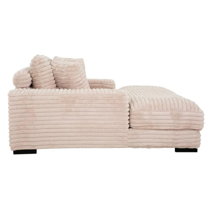 Corduroy Velvet Chaise with Cup Holders and USB Ports - Light Taupe Grey-brown Clearance