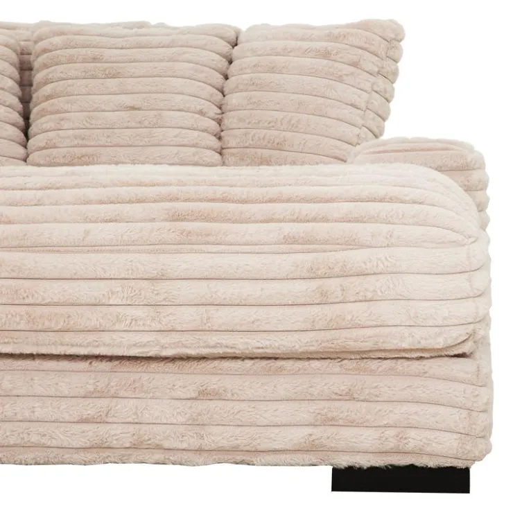 Corduroy Velvet Chaise with Cup Holders and USB Ports - Light Taupe Grey-brown Clearance