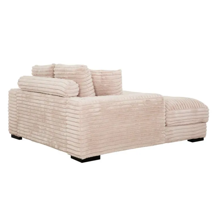 Corduroy Velvet Chaise with Cup Holders and USB Ports - Light Taupe Grey-brown Clearance
