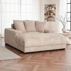 Corduroy Velvet Chaise with Cup Holders and USB Ports - Light Taupe Grey-brown Clearance