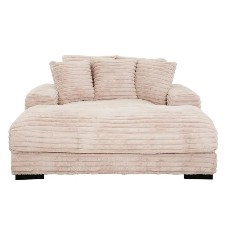 Corduroy Velvet Chaise with Cup Holders and USB Ports - Light Taupe Grey-brown Clearance
