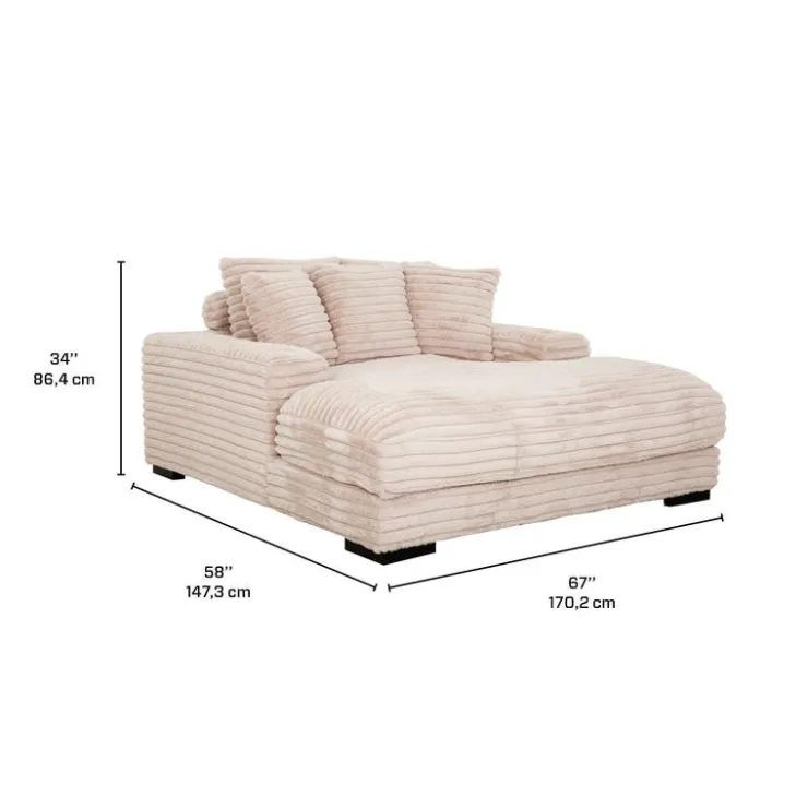 Corduroy Velvet Chaise with Cup Holders and USB Ports - Light Taupe Grey-brown Clearance
