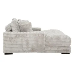 Corduroy Velvet Chaise with Cup Holders and USB Ports - Grey