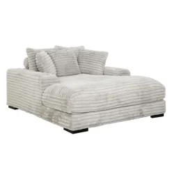Corduroy Velvet Chaise with Cup Holders and USB Ports - Grey