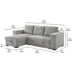 Corduroy Velvet Reversible Sectional Bed with Storage Grey