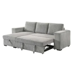 Corduroy Velvet Reversible Sectional Bed with Storage Grey