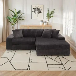 Sofa By Fancy Corduroy Velvet Sectional with Right-Side Chaise - Dark Grey New