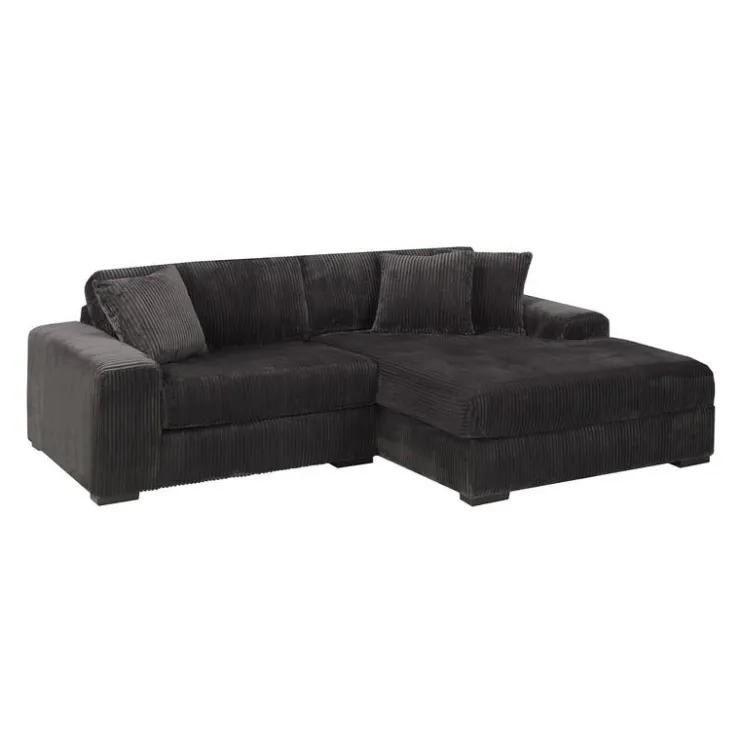 Sofa By Fancy Corduroy Velvet Sectional with Right-Side Chaise - Dark Grey New