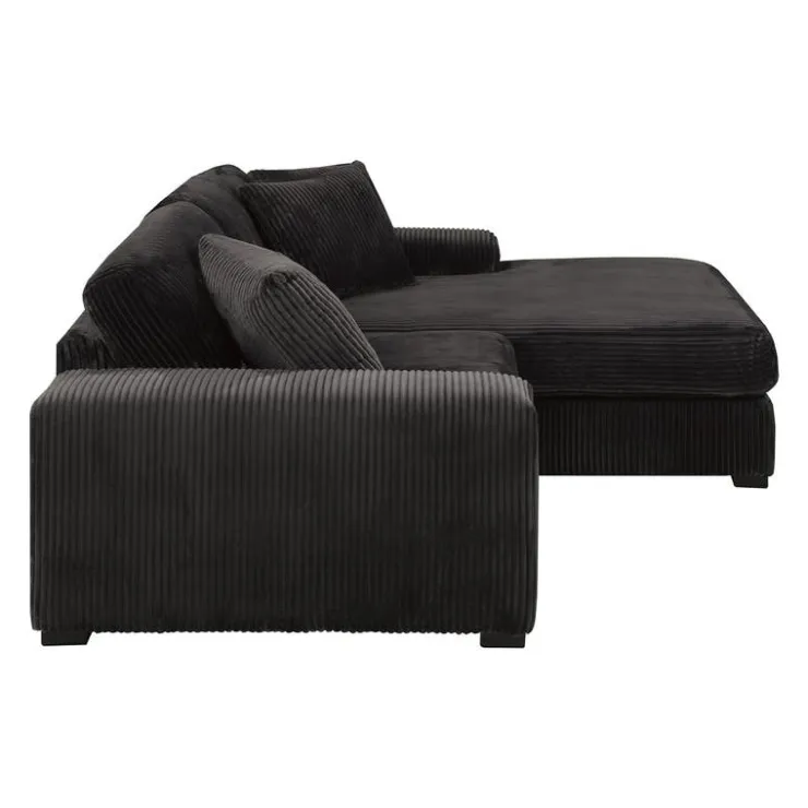 Sofa By Fancy Corduroy Velvet Sectional with Right-Side Chaise - Dark Grey New