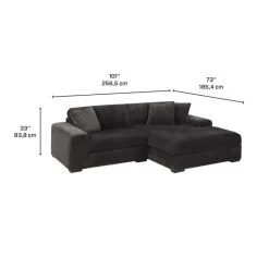 Sofa By Fancy Corduroy Velvet Sectional with Right-Side Chaise - Dark Grey New