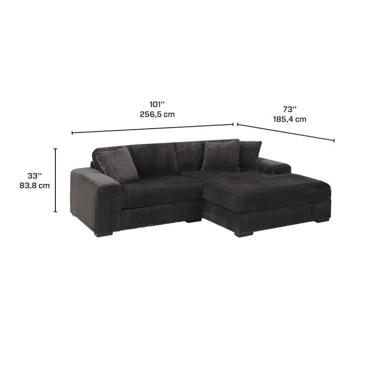 Sofa By Fancy Corduroy Velvet Sectional with Right-Side Chaise - Dark Grey New