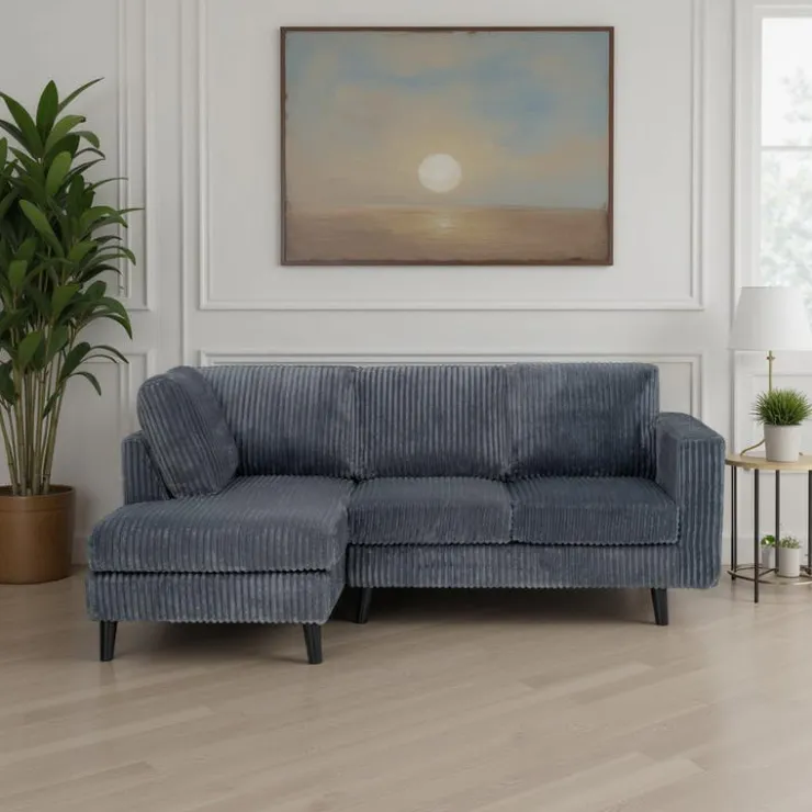 Corduroy Velvet Sectional with Left-Side Chaise Grey Discount