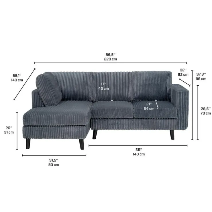 Corduroy Velvet Sectional with Left-Side Chaise Grey Discount