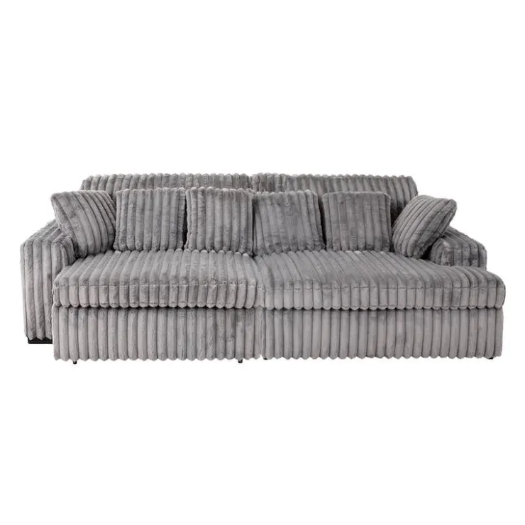 Corduroy Velvet Sectional with Power Slider and Chaise Dark Grey