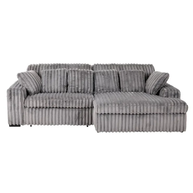 Corduroy Velvet Sectional with Power Slider and Chaise Dark Grey