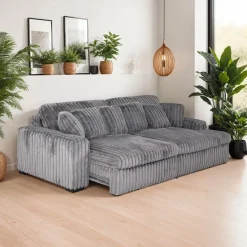 Corduroy Velvet Sectional with Power Slider and Chaise Dark Grey