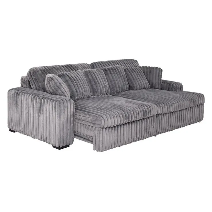 Corduroy Velvet Sectional with Power Slider and Chaise Dark Grey